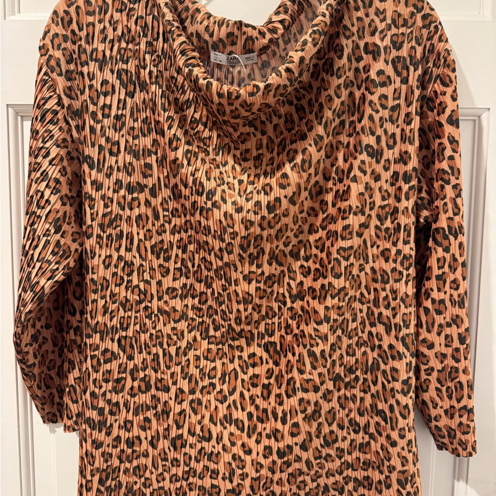 Zara Animal Print Pleated Blouse